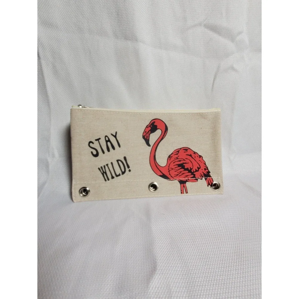 Lot of 7 Canvas 3 Ring Binder Pencil Pouches Zipper Cases Flamingo●Bunny●Zebra